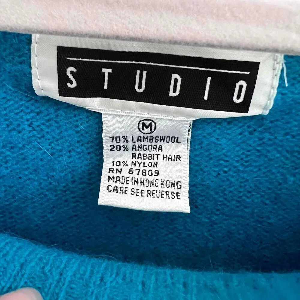 NEW Cowl Neck wool Sweater Angora Lamb MEDIUM Blue Long Sleeve Cozy
